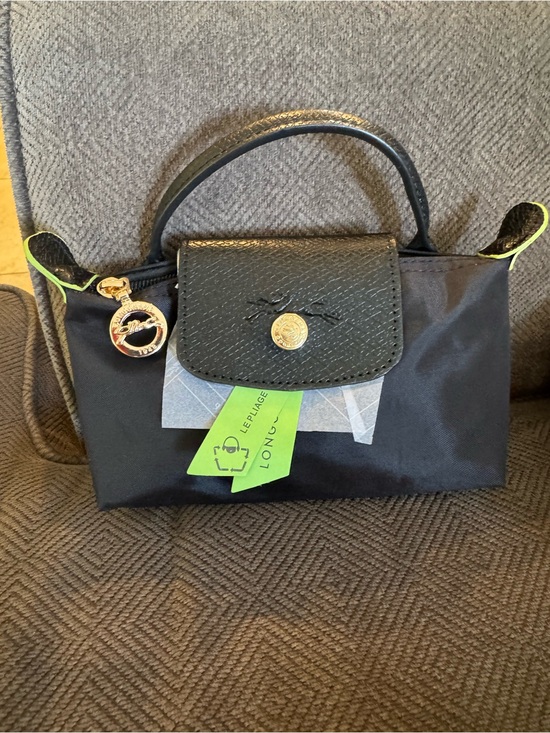 Longchamp Other - Longchamp Black Nylon Mini Bag with Neon Green Trim